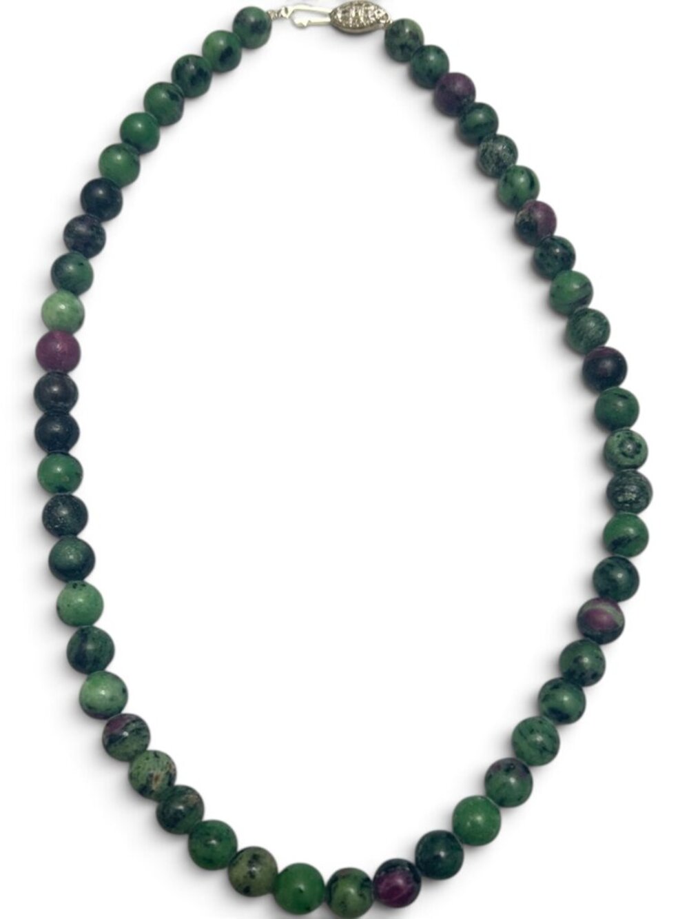 Natural Ruby Zoisite Anyolite Necklace Gemstone Beaded Jewelry Sterling 16" Chok